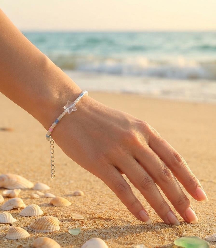 Pastel bead bracelet with clear star charm
