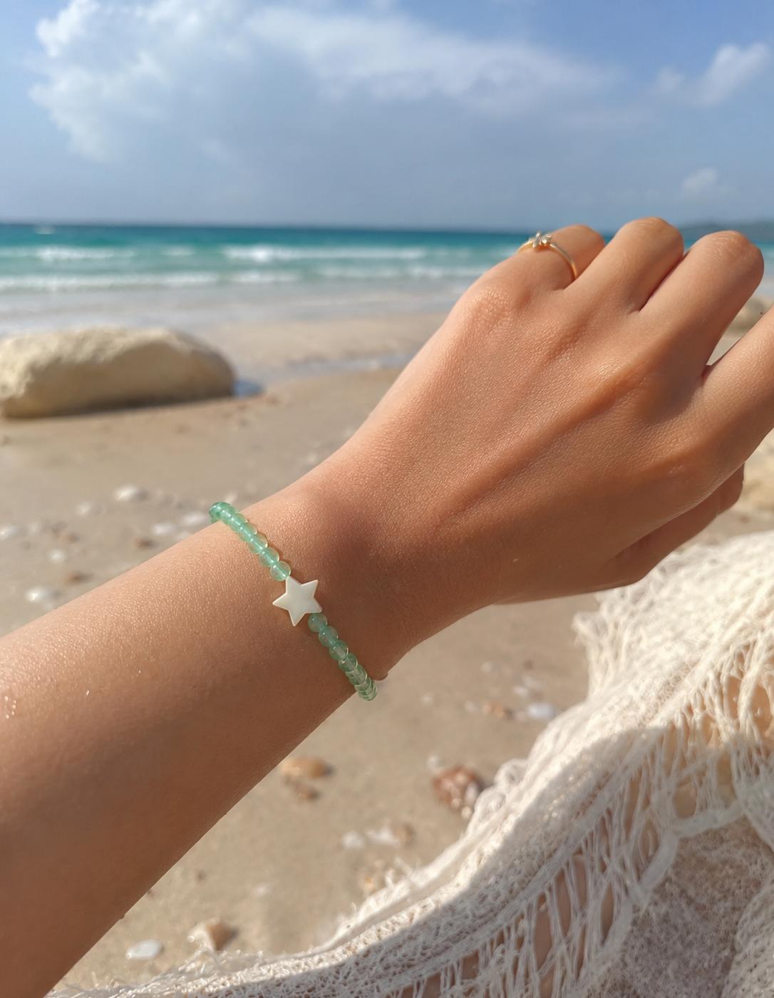 Mint beaded white star charm bracelet