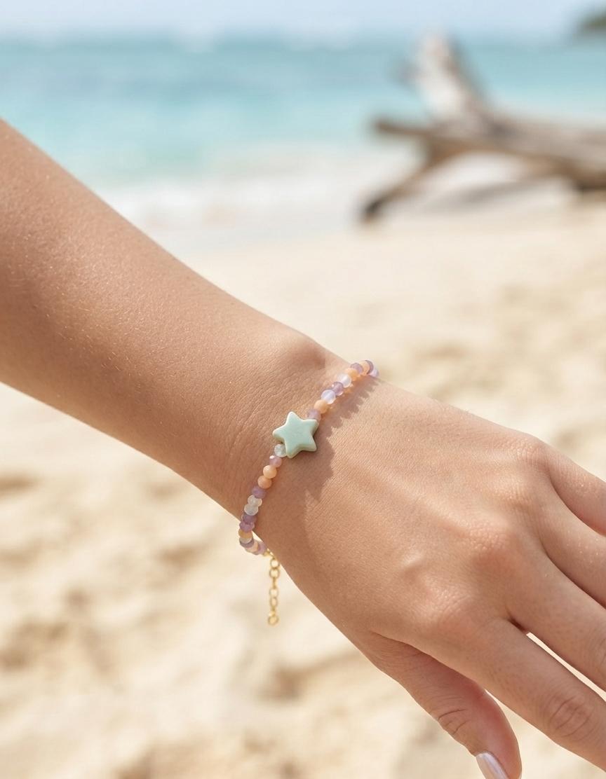 Pastel beaded mint star charm bracelet