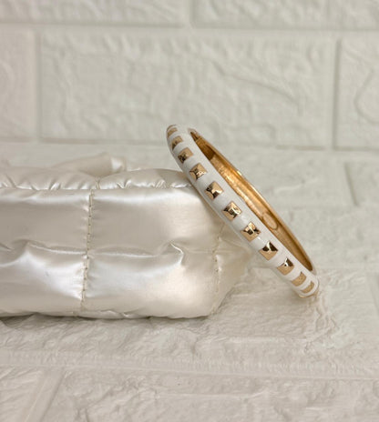 Studded Enamel Kada - Classic White