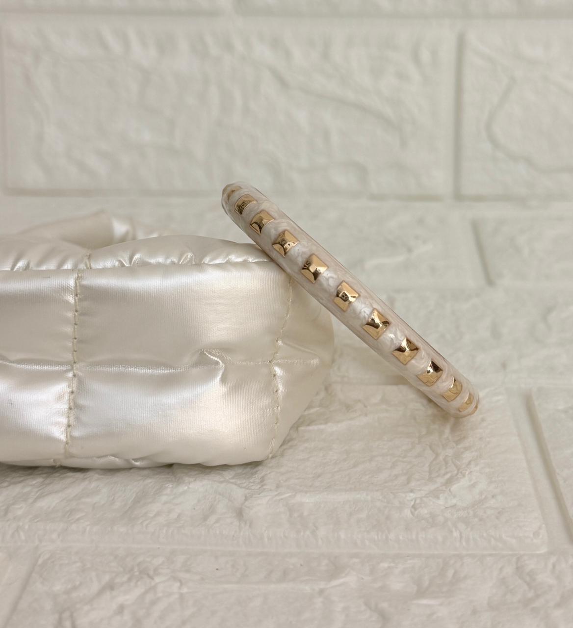 Studded Enamel Kada - Ivory Pearl