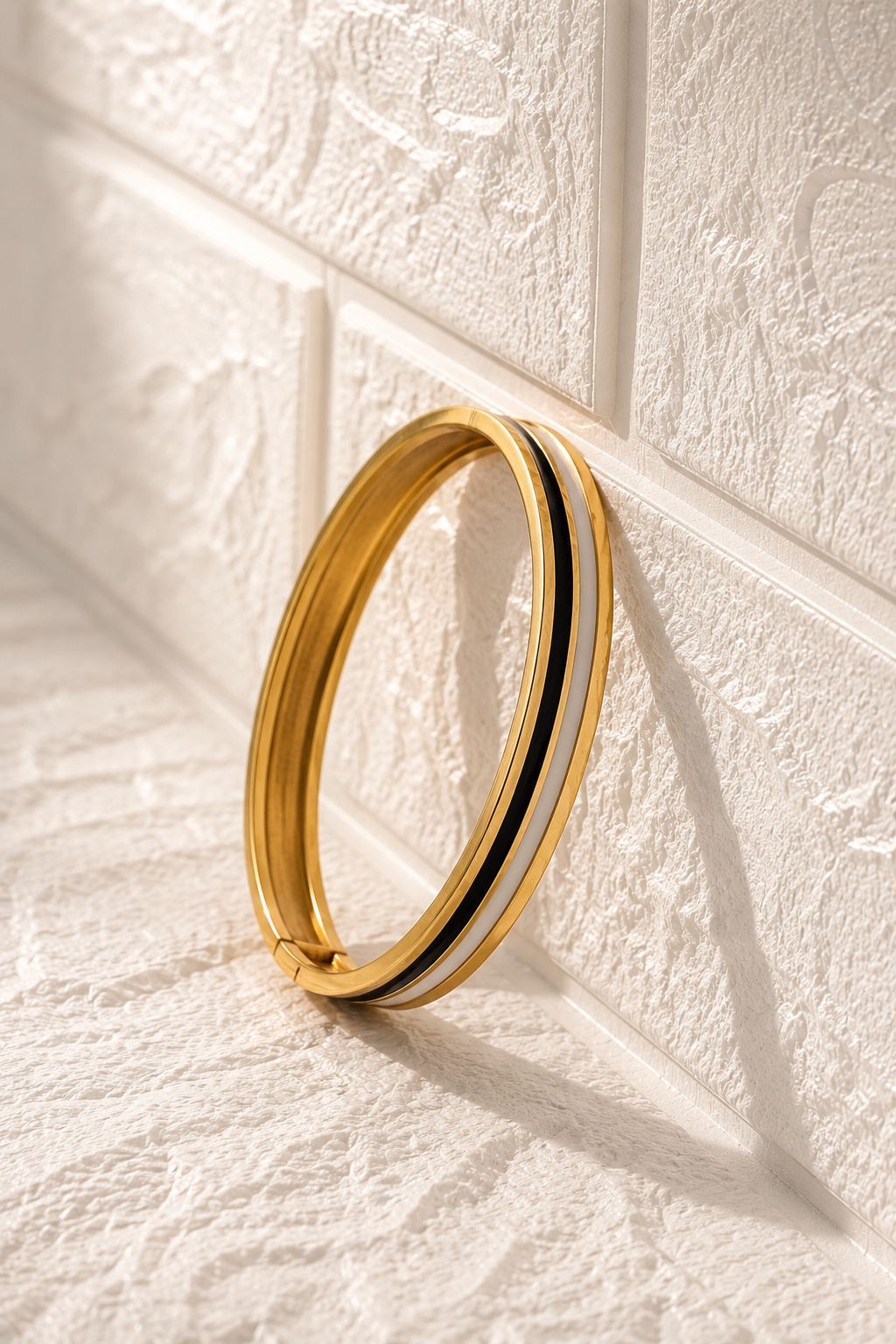 Trio Stripe Enamel Kada - Black Ivory