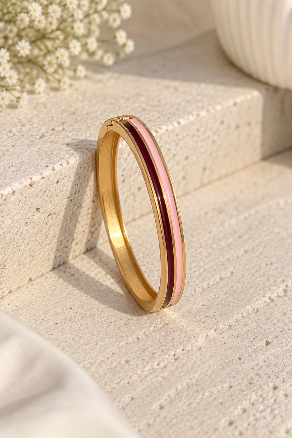 Trio Stripe Enamel Kada - Burgundy Pink