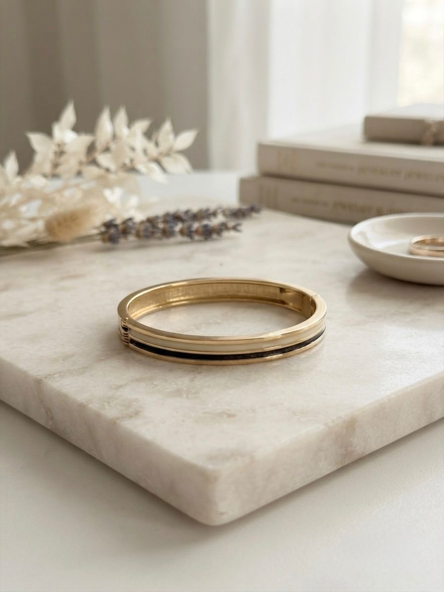 Trio Stripe Enamel Kada - Ivory Black