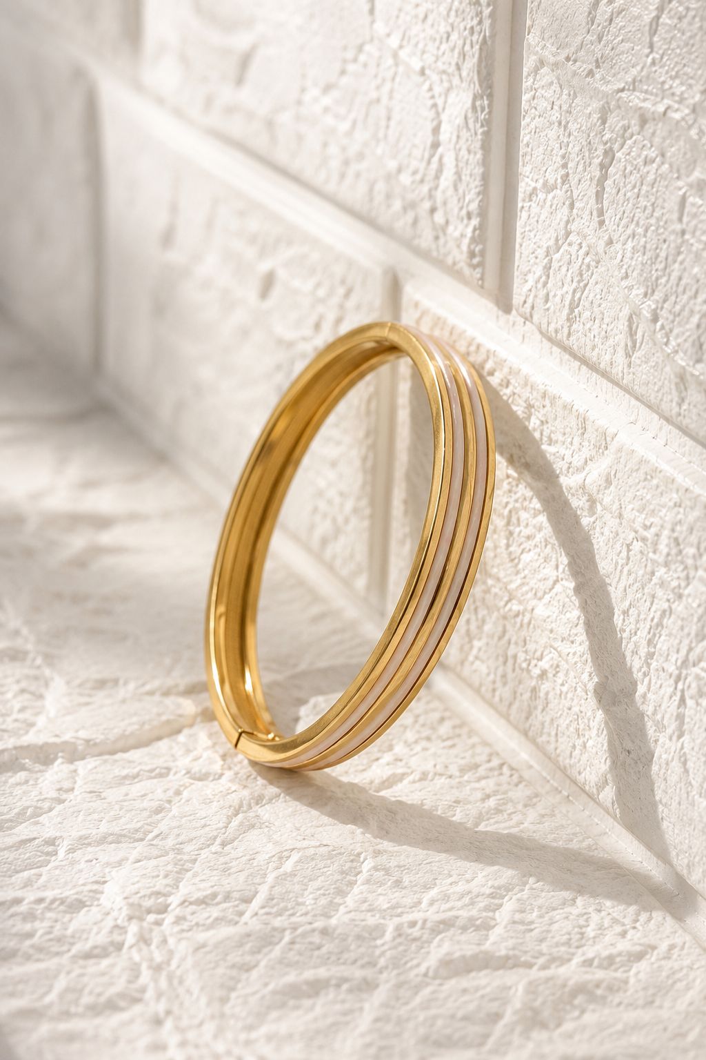 Trio Stripe Enamel Kada - Ivory Blush