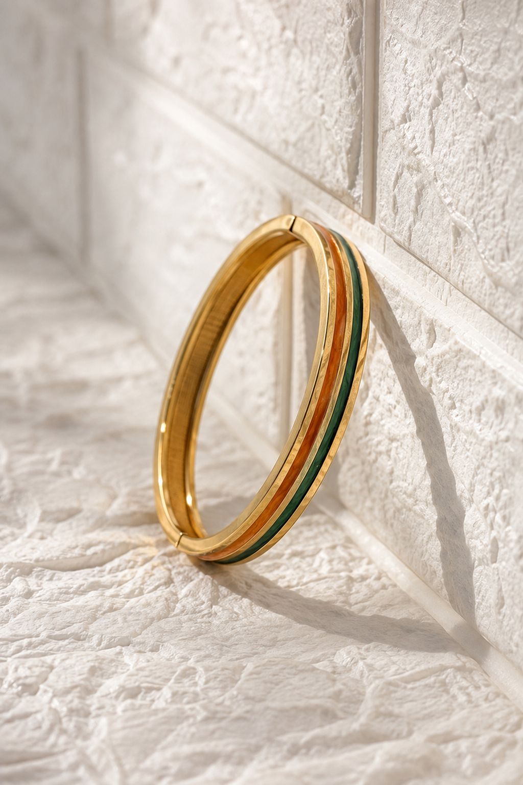 Trio Stripe Enamel Kada - Orange Green