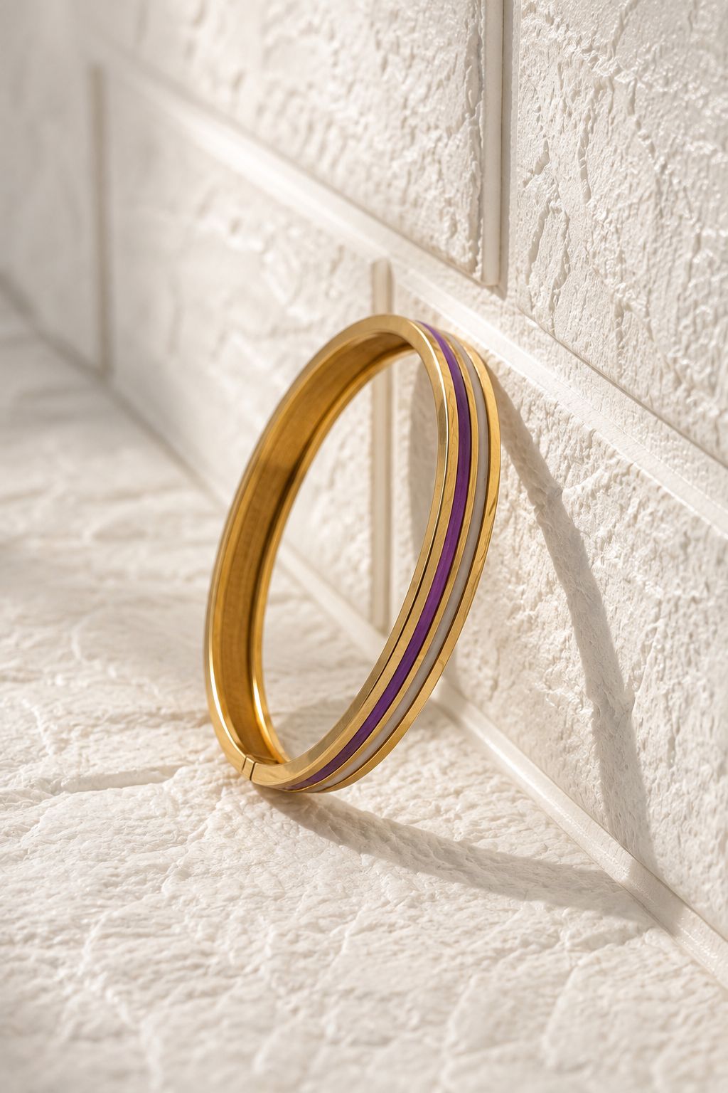 Trio Stripe Enamel Kada - Purple Ivory