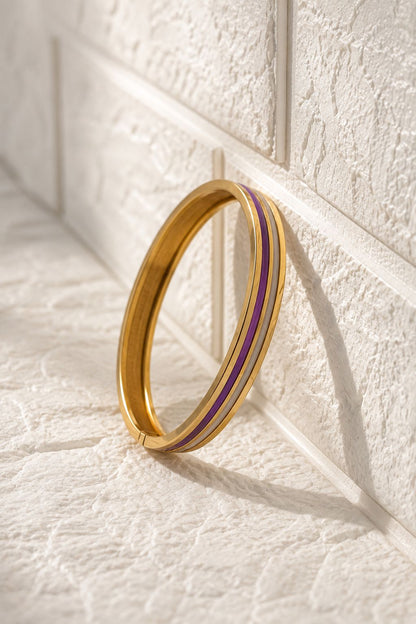 Trio Stripe Enamel Kada - Purple Ivory