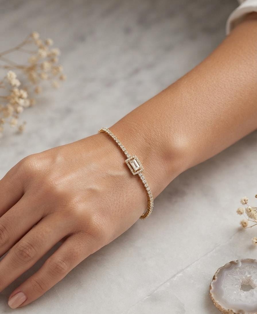 Women’s Anti-Tarnish Emerald-Cut Sparkle Bracelet