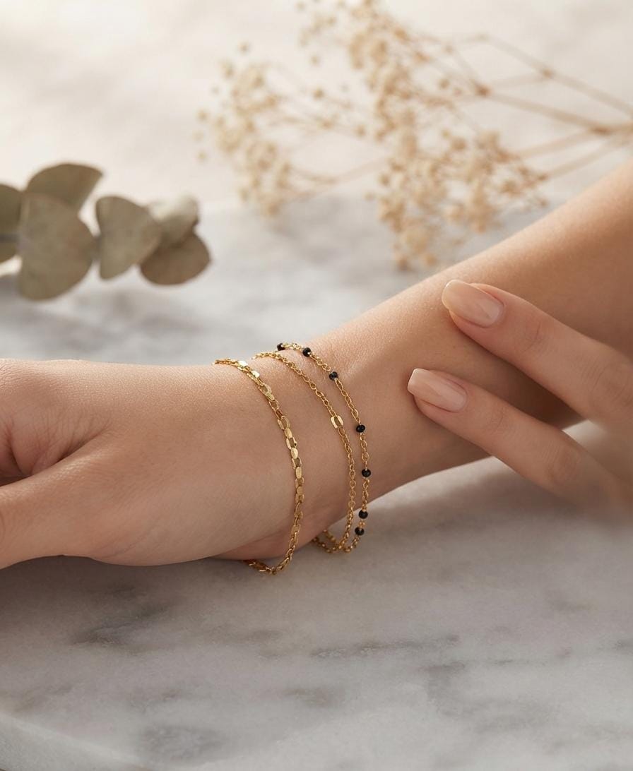 Women’s Anti-Tarnish Triple-Layer Black Bead Bracelet