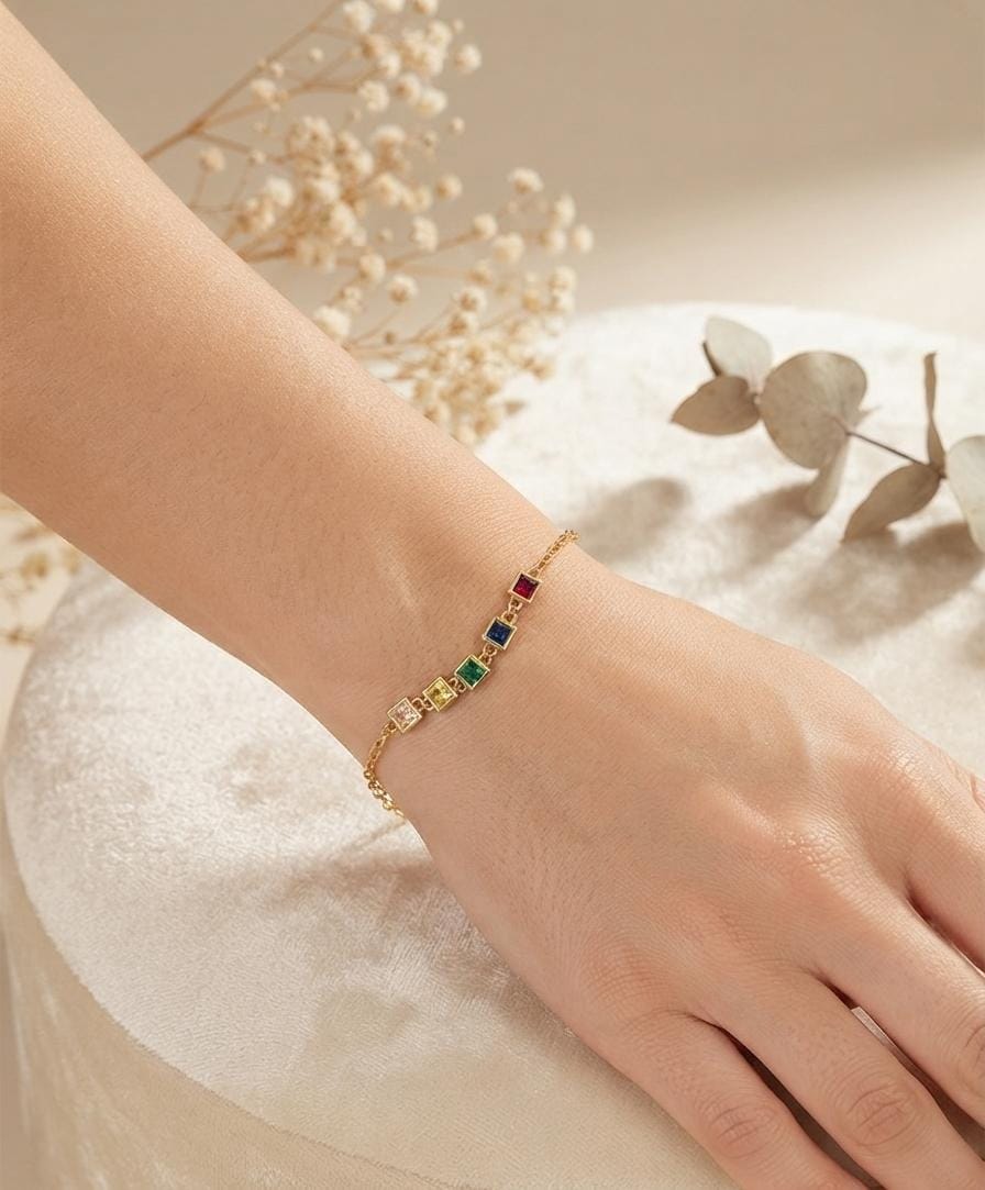 Women’s Anti-Tarnish Rainbow Square Stone Bracelet