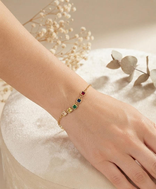 Women’s Anti-Tarnish Rainbow Square Stone Bracelet