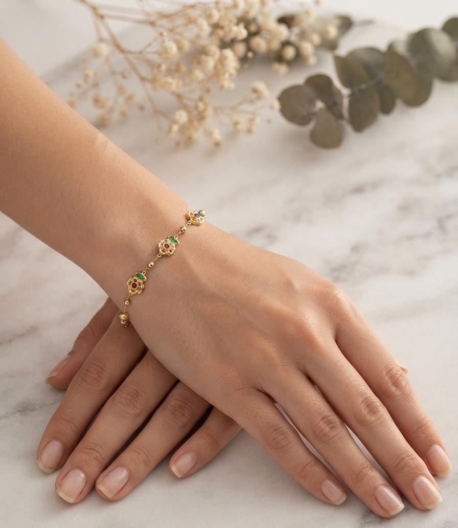 Women’s Anti-Tarnish Ruby & Green Floral Bracelet