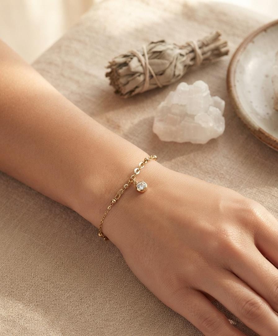 Women’s Anti-Tarnish Solitaire Charm Chain Bracelet