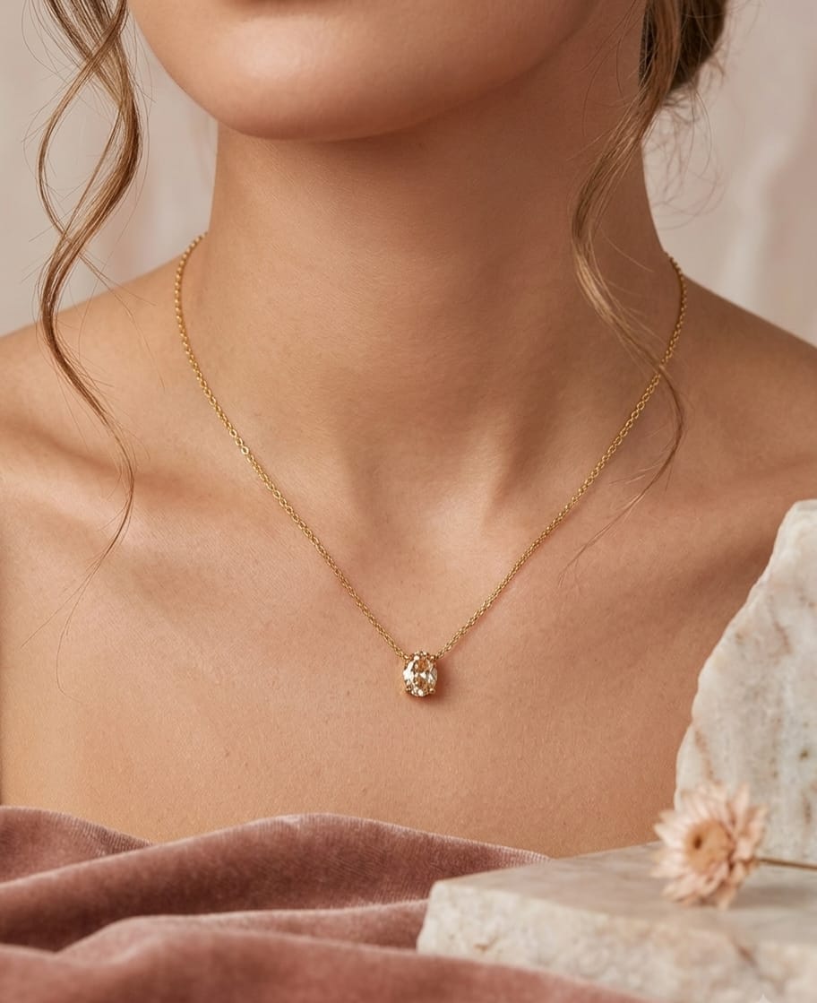 Anti Tarnish Women Clear Solitaire Pendant Necklace