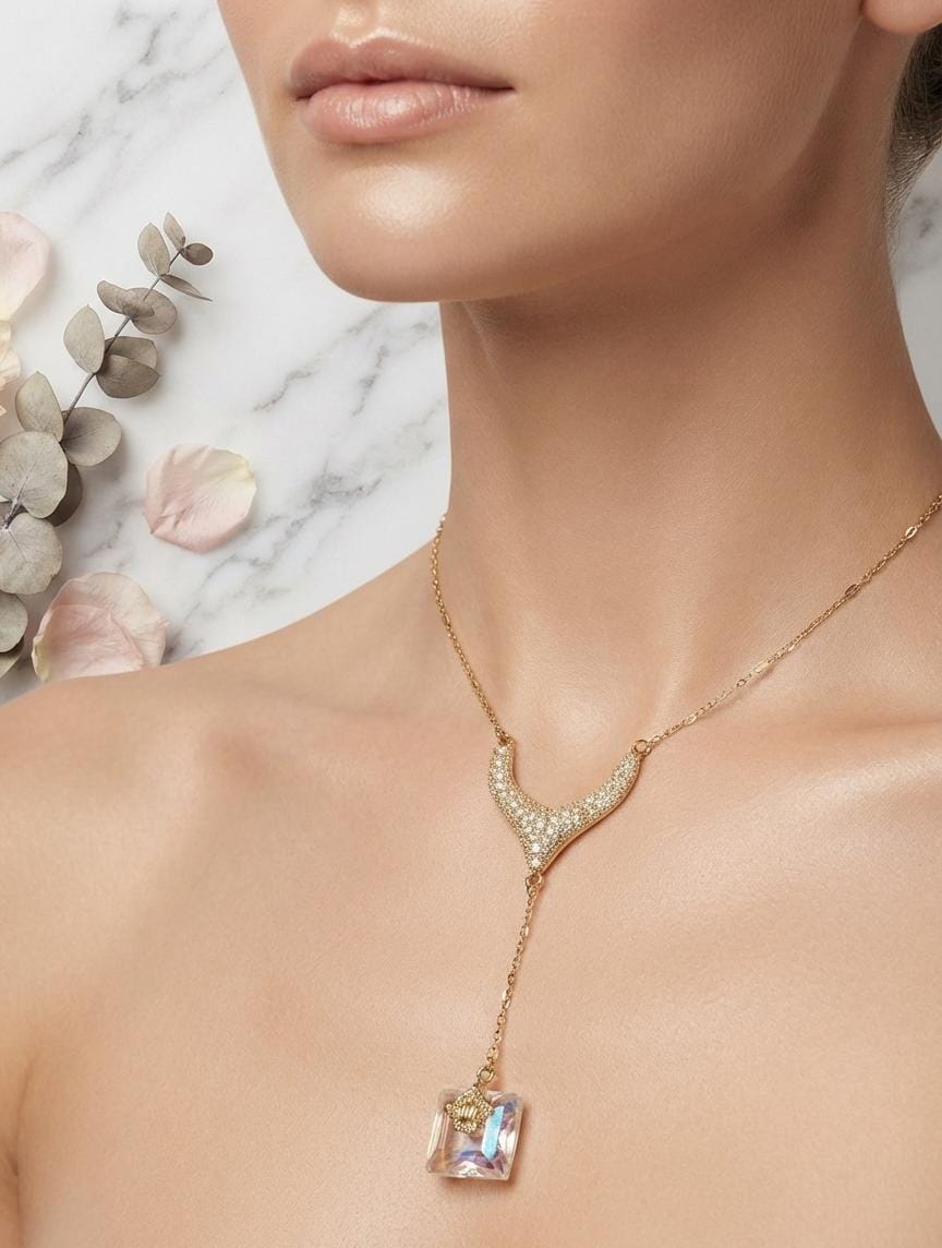 Anti Tarnish Women Crystal Y-Drop Necklace