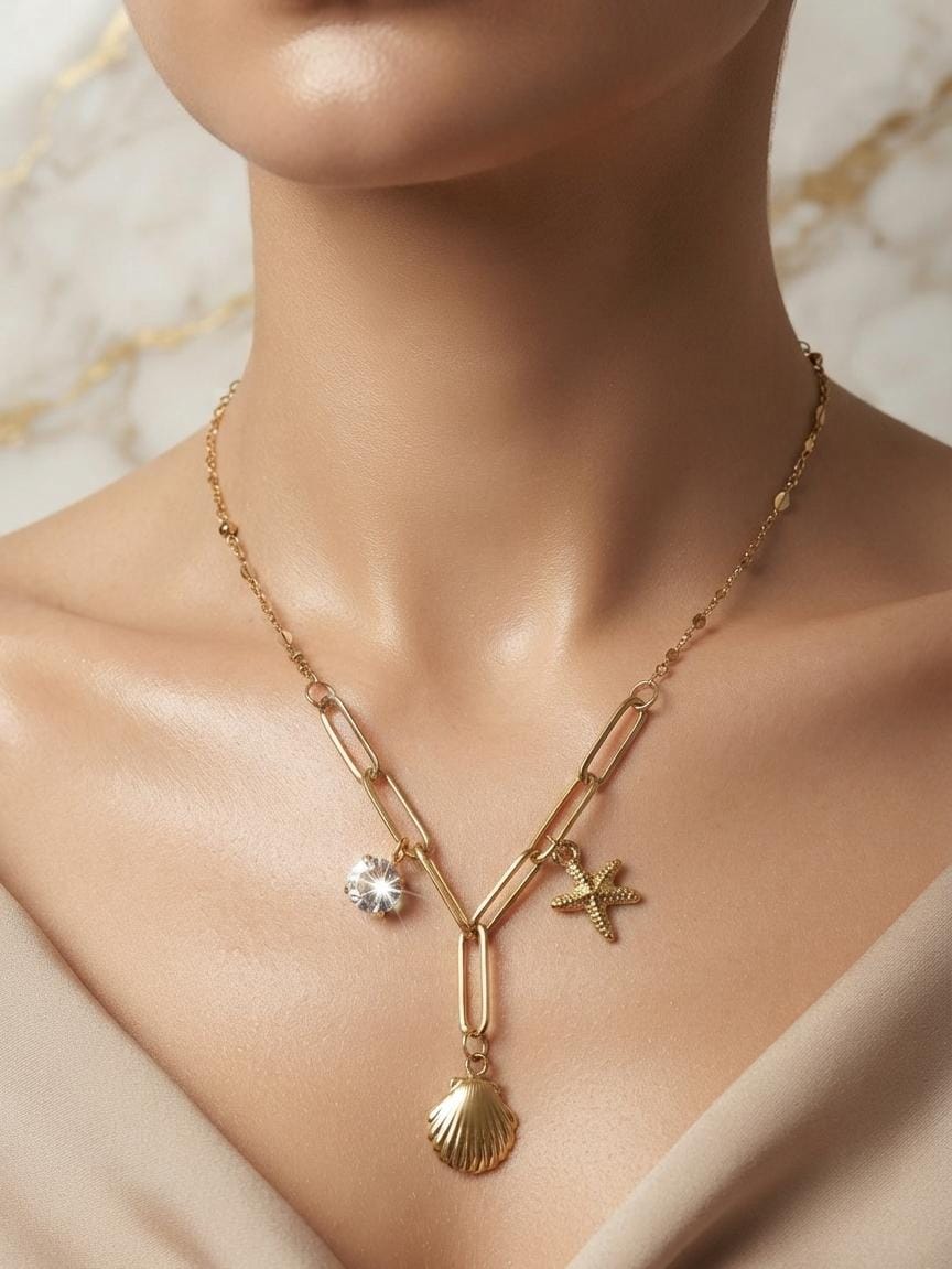 Anti Tarnish Women Ocean Charm Link Necklace