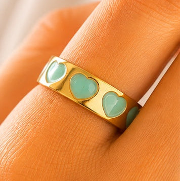 Women’s Mint Heart Enamel Band anti-tarnish ring