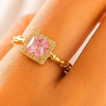 Women’s Pink Square Halo anti-tarnish ring