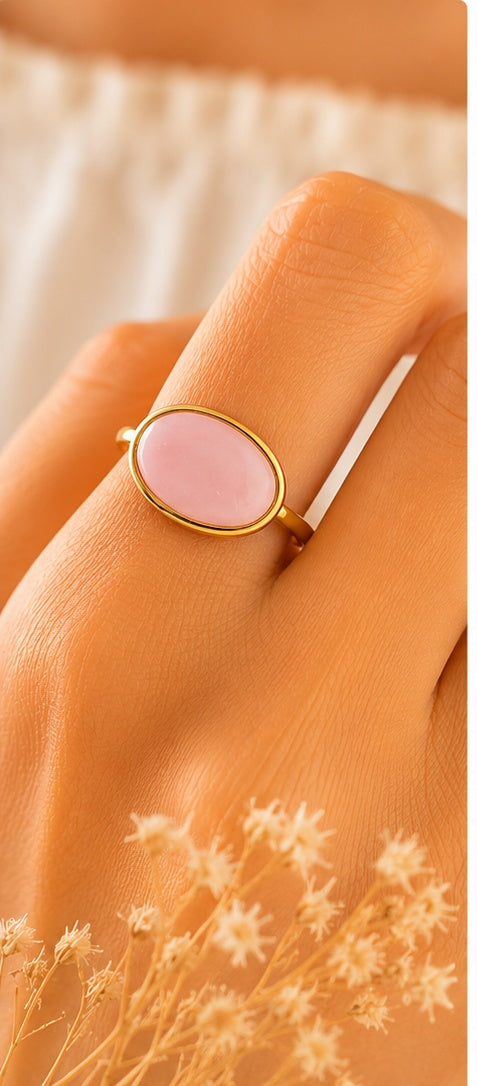 Women’s Pink Oval Stone anti-tarnish ring