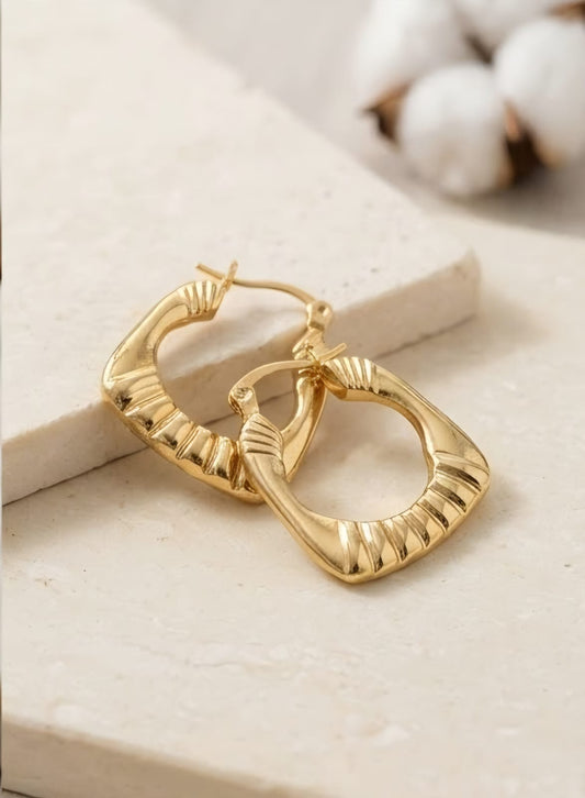 Women’s Textured Square anti-tarnish hoops