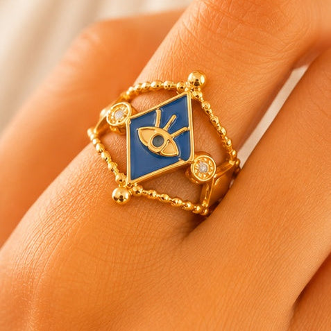 Women’s Blue Eye Geometric anti-tarnish ring