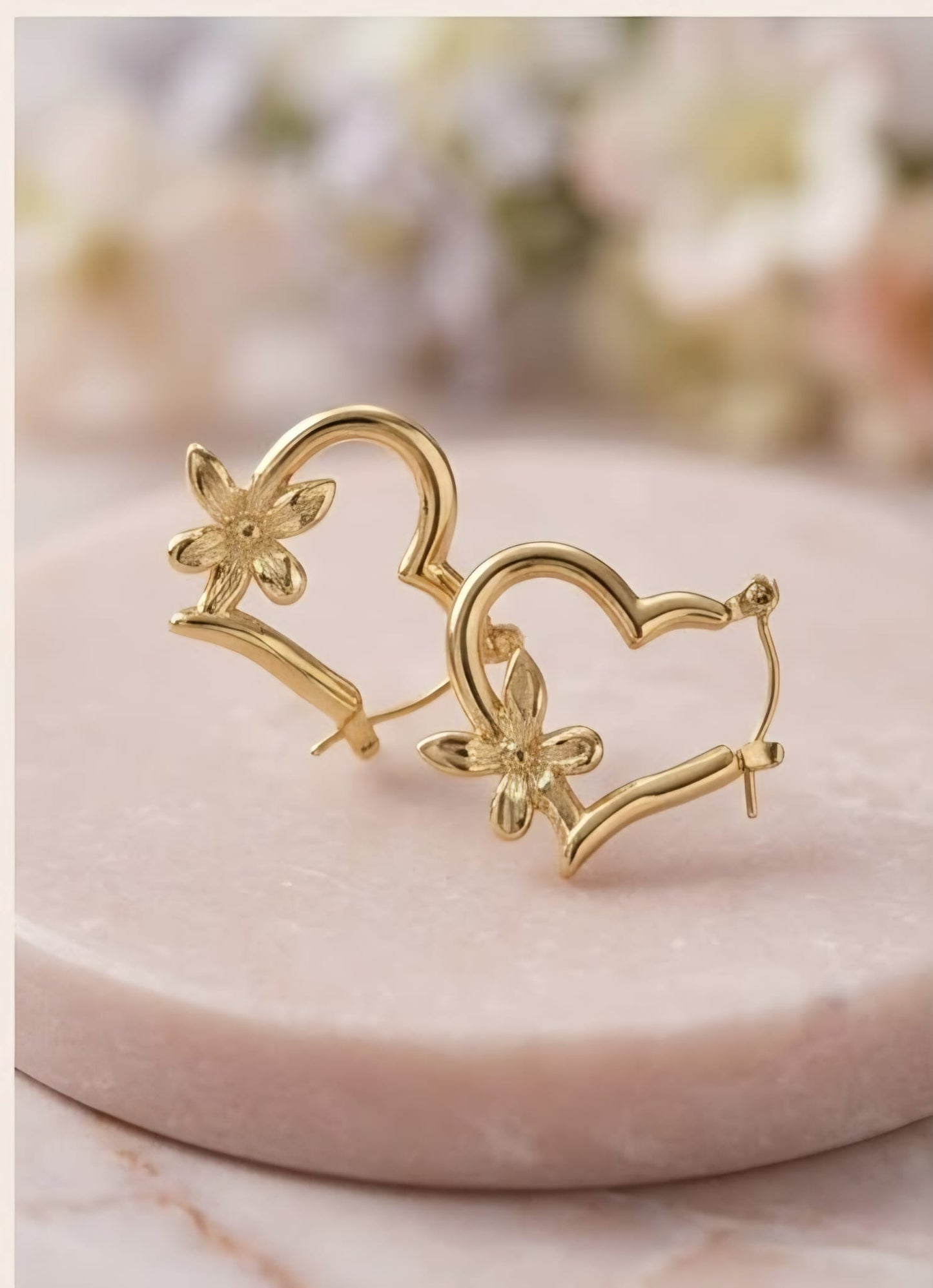 Women’s Floral Heart anti-tarnish hoops