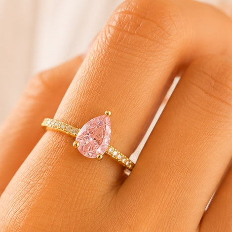 Women’s Pink Pear Crystal anti-tarnish ring