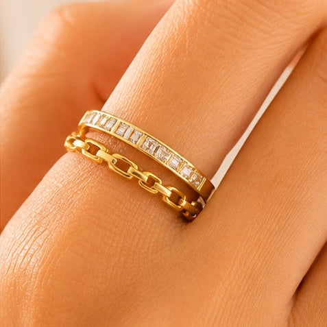 Women’s Baguette Chain Stack anti-tarnish ring