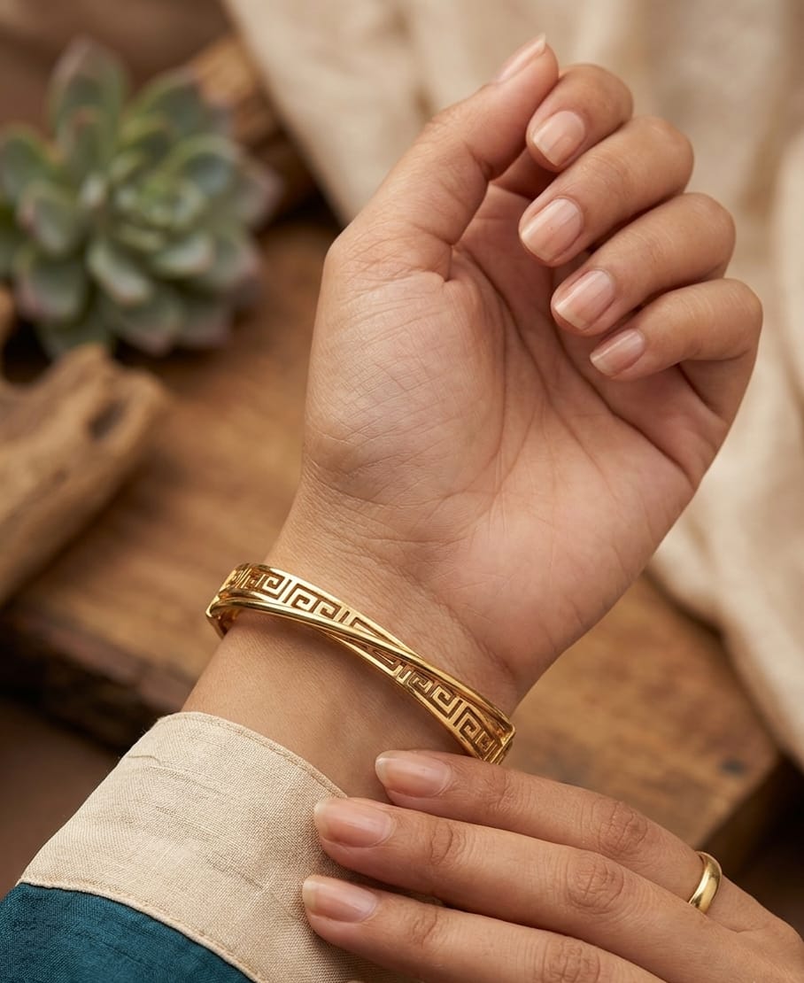 Women's gold-colour Greek key cuff bracelet