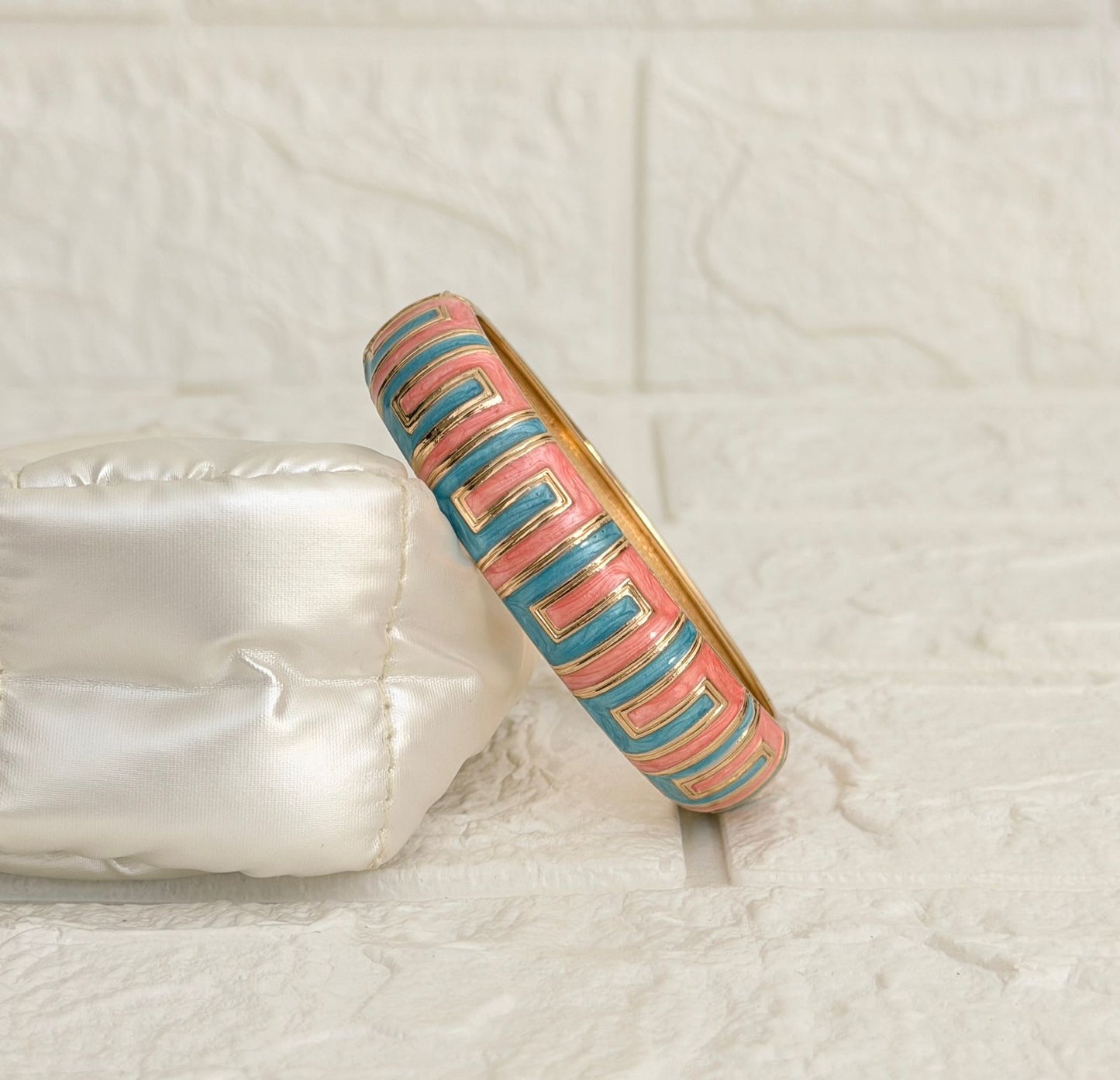 Zoya Greek Key Enamel Kada - Coral Aqua