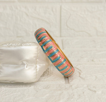 Zoya Greek Key Enamel Kada - Coral Aqua