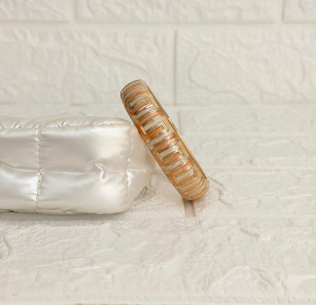 Zoya Greek Key Enamel Kada - Peach Ivory