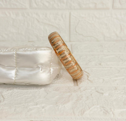 Zoya Greek Key Enamel Kada - Peach Ivory