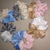Satin Silk Scrunchies -Dual Shades ( Set Of 3 Pinkblue – Creamwhite-greywhite)