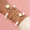 B-1 Pearl Lock and Coin Bracelets (Set Of 4)(Non-Attached)
