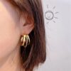 NE 1 9.1 – Golden Flat Triple Loop Earrings