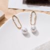 NE 1 13.8- Oval Metal Pearl Drop Earrings