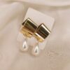 NE 1 13.9- Folden Metal Pearl Drop Earrings