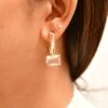 NE 1 23.4 – Golden Square Stone Loops Earrings (White)