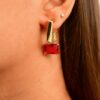NE 1 23.4 – Golden Square Stone Loops Earrings (Red)