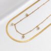 Stainless Steel Sleek Chain Multi Diamond Layered Necklace