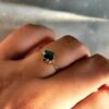 Golden Adjustable Square Solitaire Emerald Ring
