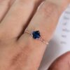 Rosegold Square Solitaire Blue Adjustable Ring